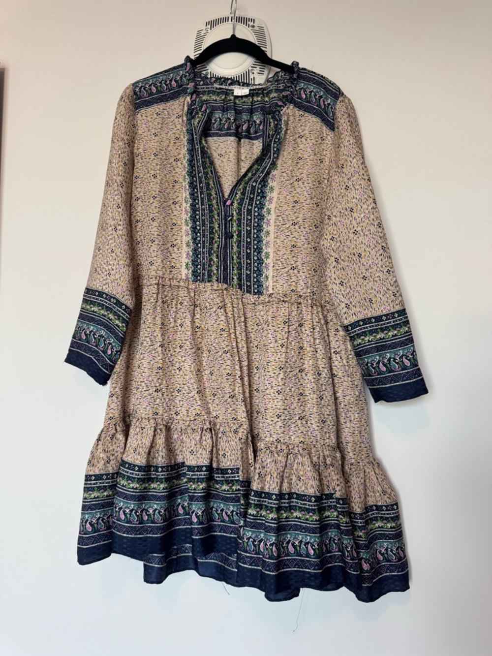 Veronica Beard Beige Dress with Navy & Green Trim